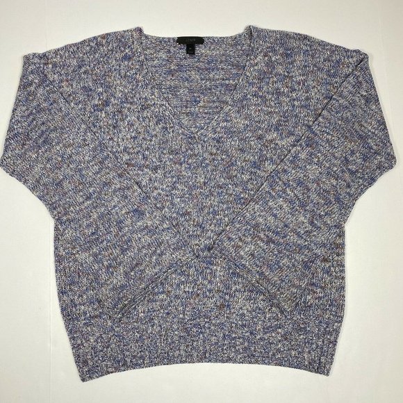 J Crew Women's Medium Blue Heather Marled Long Flared Sleeve V Neck Sweater - Picture 4 of 12